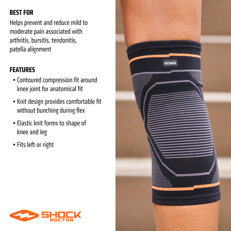 Shock Doctor Knee Compression Sleeve Support - Pain Relief for Arthritis, Tendonitis, Patella Alignment Injuries, Walking, Running, Gym - Men & Women, 1 Sleeve XLarge