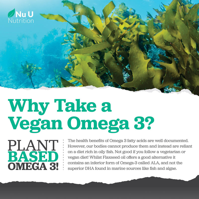 Vegan Omega 3 Algae Oil 1300mg - 520mg DHA per Serving - 90 Vegan Softgel Capsules with Vitamin E - High Strength DHA from Marine Algae Oil - Plant Based Omega 3