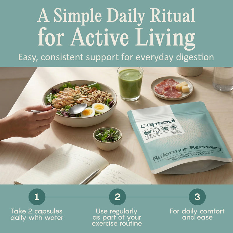 Capsoul Reformer Collagen for Women - Muscle Recovery Supplements with Magnesium, Hyaluronic Acid & Vitamin C - Pilates Movement Formula for Post Workout & Joint Support - 60 Vegan Capsules