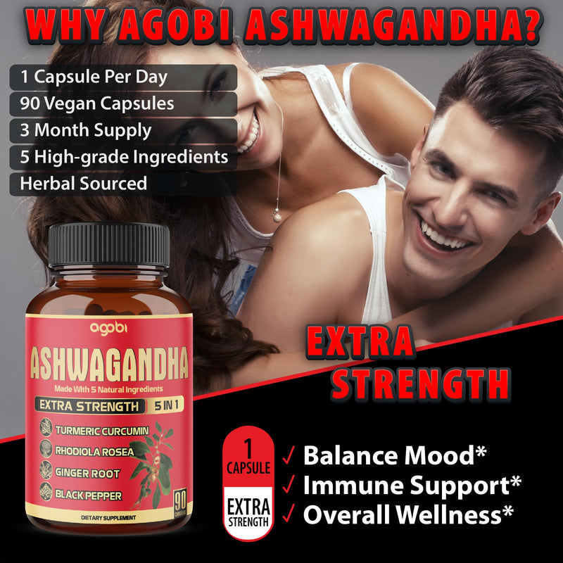 [Australia] - 90 Capsules - Ashwagandha Supplement Capsules - Ginger Root, Turmeric, Rhodiola Rosea & Black Pepper 90 Count (Pack of 1) 