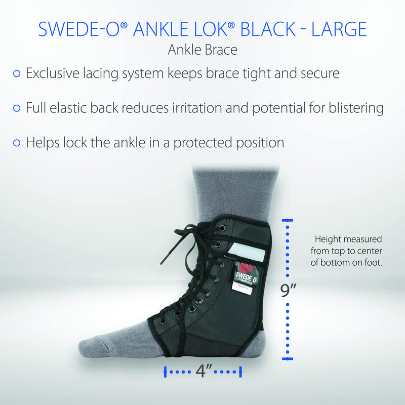 [Australia] - Swede-O Ankle Lok Reinforced Laced Ankle Brace with Stays, High Support for Sports, Black, Large Large (Pack of 1) 