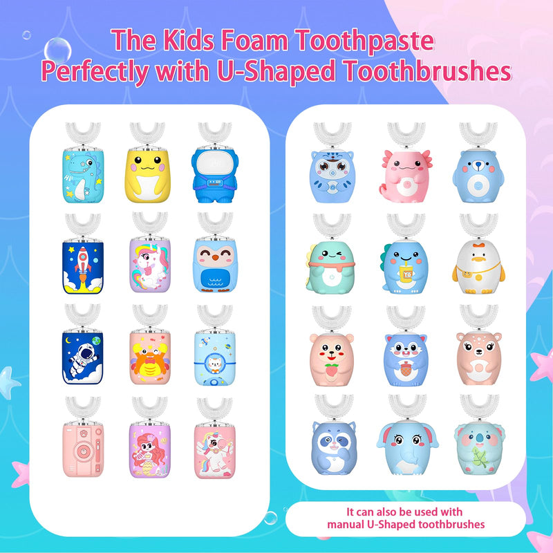 Fluoride Free Foam Kids Toothpaste - Natural Teeth Clean and Whitening Toothpaste with Mint Flavor for U Shaped Toothbrush Travel Size(4 Pack Mix) Strawberry+Blueberry+Watermelon+Orange