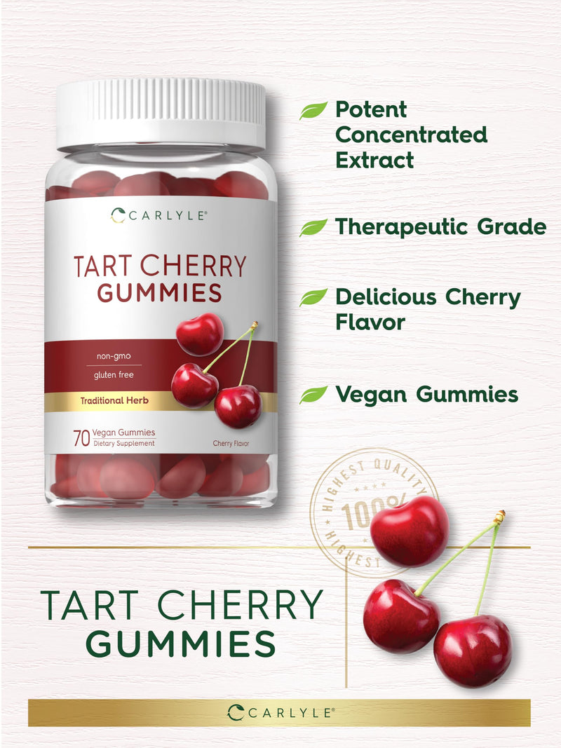 Carlyle Tart Cherry Gummies | 2000mg | 70 Count | Cherry Flavor | Vegan, Non-GMO, and Gluten Free Formula 70 Count (Pack of 1)