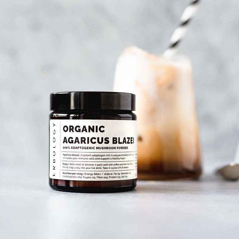 Erbology Organic Agaricus Blazei Mushroom Powder 50 Servings - 25% Beta-glucans - Immunity and Heart Support - Small Batch - Sustainably Grown in Europe - Vegan - Non-GMO - No Added Fillers