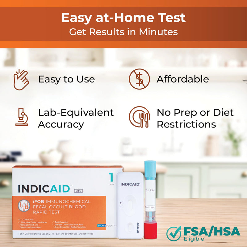 [Australia] - INDICAID Immunochemical Fecal Occult Blood Rapid Test (iFOB), FIT Colon Test, Accurate and Easy at Home, No Prep Required (1 Pack) 