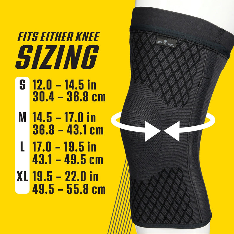 FUTURO Premium Compression Knee Sleeve with Stabilizers, Removable Stabilizers, Advanced Customizable Compression Sleeve, for Mild Arthritis, Swelling, Soreness, Sprains, and Strains, Large