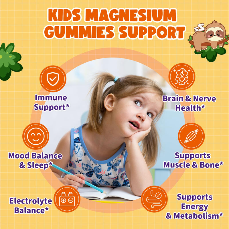 Magnesium Gummies for Kids - Magnesium Glycinate Gummies with Vitamin D3, B6, Potassium & Ashwagandha, Magnesium for Kids & Adults Relaxation, Sleep, Brain & Bone Health -Vegan Orange 60ct 60 Count (Pack of 1)
