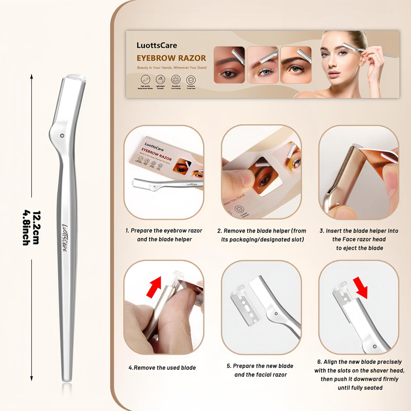 [Australia] - Stainless Steel Eyebrow Razor - Face Razors with Travel Cover & 10 Refill Blades, Eyebrow Brush - Help Exfoliate and Smooth Skin for Eyebrow, Leg, BIKINI, Facial, Beard Remove - S 