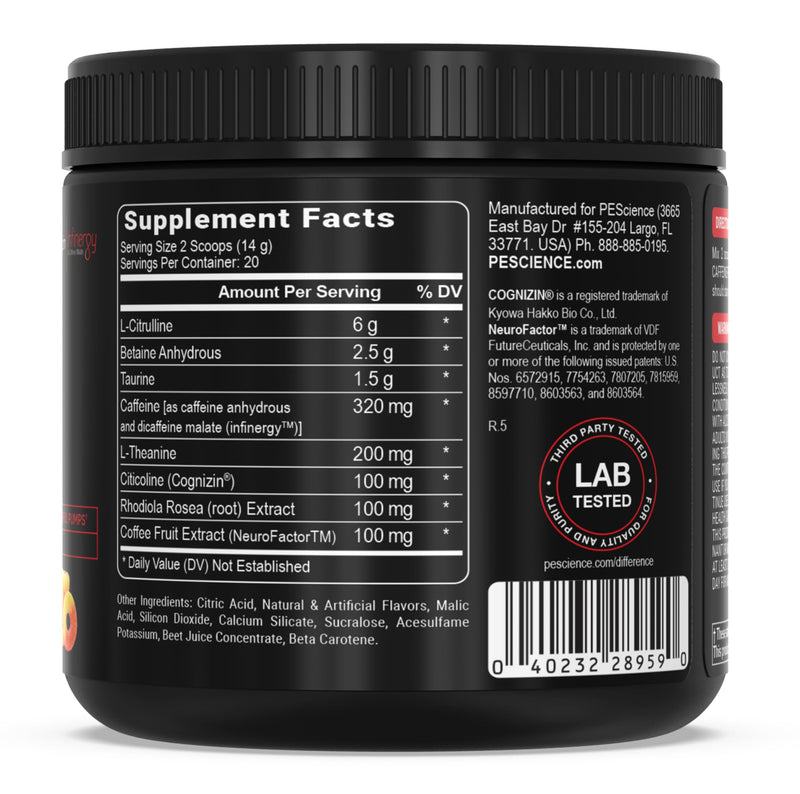 [Australia] - PEScience Prolific Pre Workout Powder, Sour Peach Candy, 40 Scoop, Energy Supplement with Nitric Oxide, KK Fit Signature Flavor 