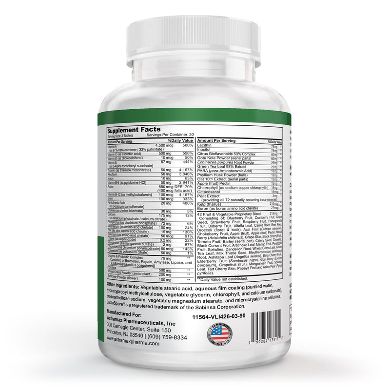 Advanced Vegan Multivitamin | Whole Food-Based Vitamin & Mineral Complex with 26 Nutrients, B12, D3, Probiotics & 42 Superfoods | Daily Vitality Formula | Non-GMO, Gluten-Free | 90 Count