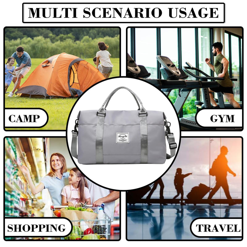 INVODA Travel Duffel Bag Sports Tote Gym Bag Shoulder Weekender Overnight Bag Carry on Travel Bag for Women (grey)