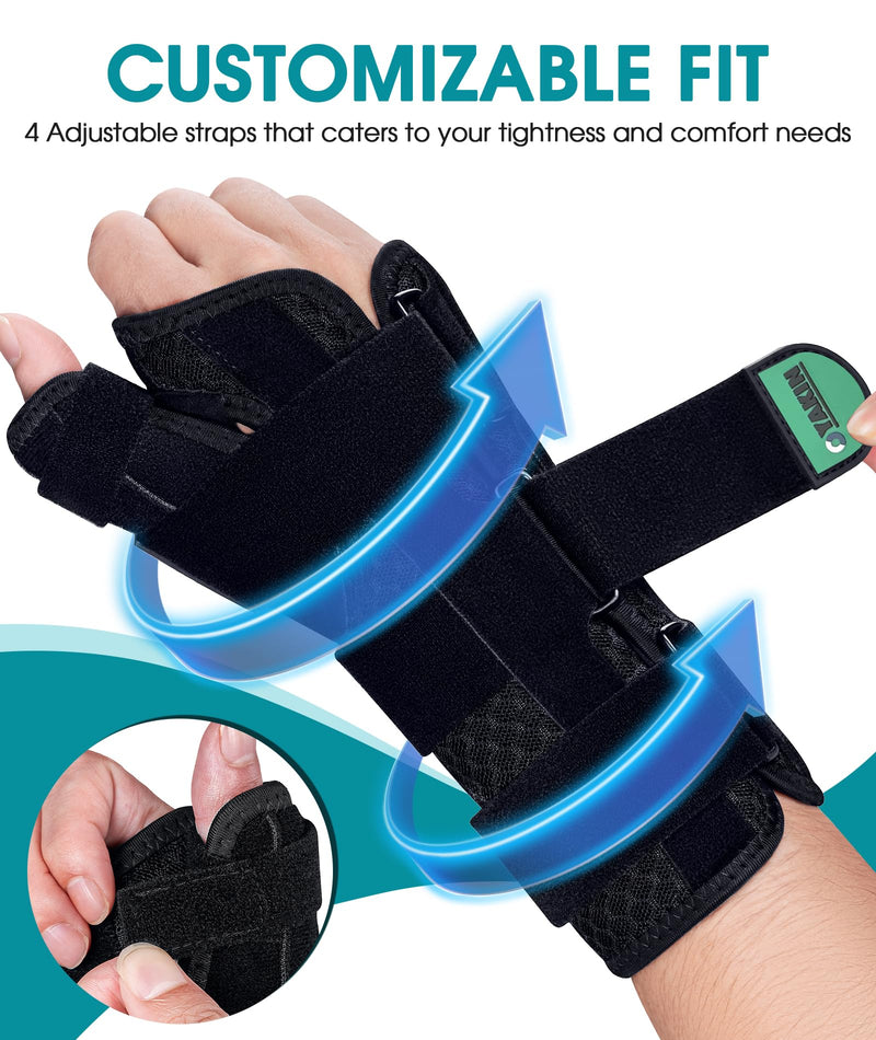 Wrist Brace with Thumb Support for Carpal Tunnel, Thumb Brace for De Quervain's Tenosynovitis, Tendonitis, Thumb Spica Splint Right Hand, Wrist Support Men and Women Black-Right Hand One Size