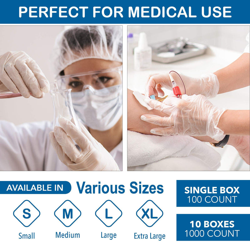 [Australia] - Disposable Vinyl Gloves, 100 Size Large Non Sterile, Powder Free, Latex Free - Examination Gloves, Cleaning Supplies, Kitchen and Food Safe - Ambidextrous - by Turba 