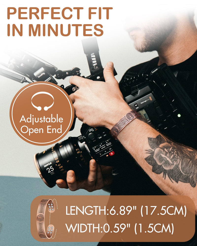 [Australia] - Feraco Copper Bracelet for Men Pain Relief, 18X Enhanced Strength Magnetic Bracelet with Neodymium Magnets, Pure Copper Jewelry Gift (Antique Life Tree) Antique Life Tree 