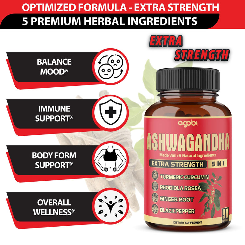 [Australia] - 90 Capsules - Ashwagandha Supplement Capsules - Ginger Root, Turmeric, Rhodiola Rosea & Black Pepper 90 Count (Pack of 1) 