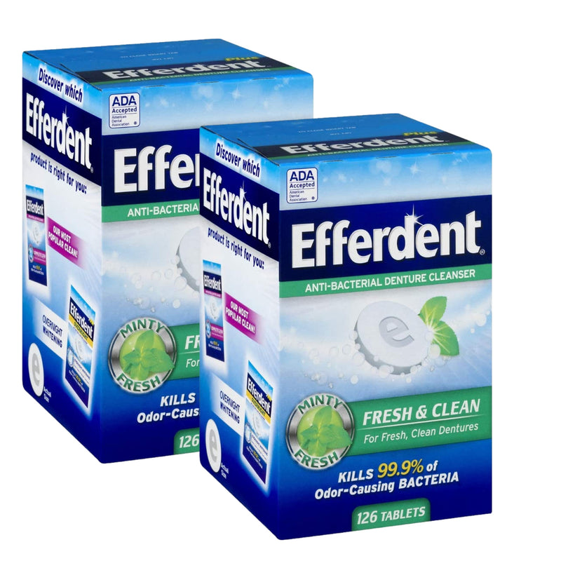 [Australia] - efferdent Mint Fresh and Clean Denture Cleanser, 252 Tablets Bundle with Bundle with Dentu-Care Denture Brush Specifically Designed to Gently Clean Hard to Reach Areas for Full Partial Dentures 