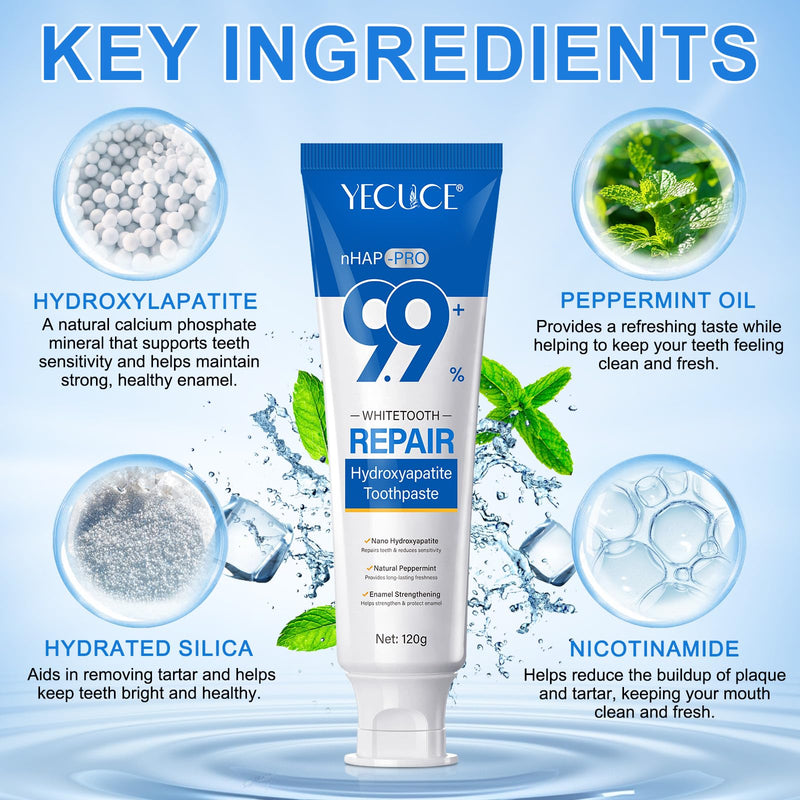 [Australia] - 2-Pack Hydroxyapatite Toothpastes | Fresh Breath hydroxyapatite Nano Toothpaste | Stain Removal & Enamel Safe| Gentle Mint| Daily Use for Coffee/Smokers, Tea 