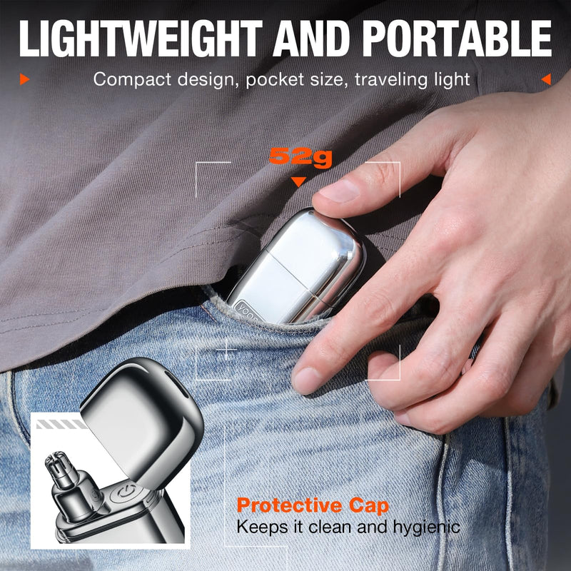 [Australia] - yoose nose hair trimmer for men made of alloy, painless nose hair remover, IPX7 waterproof nose hair trimmer with super quiet 10,000 RPM and rustproof double cutting blades, Type-C rechargeable silver 