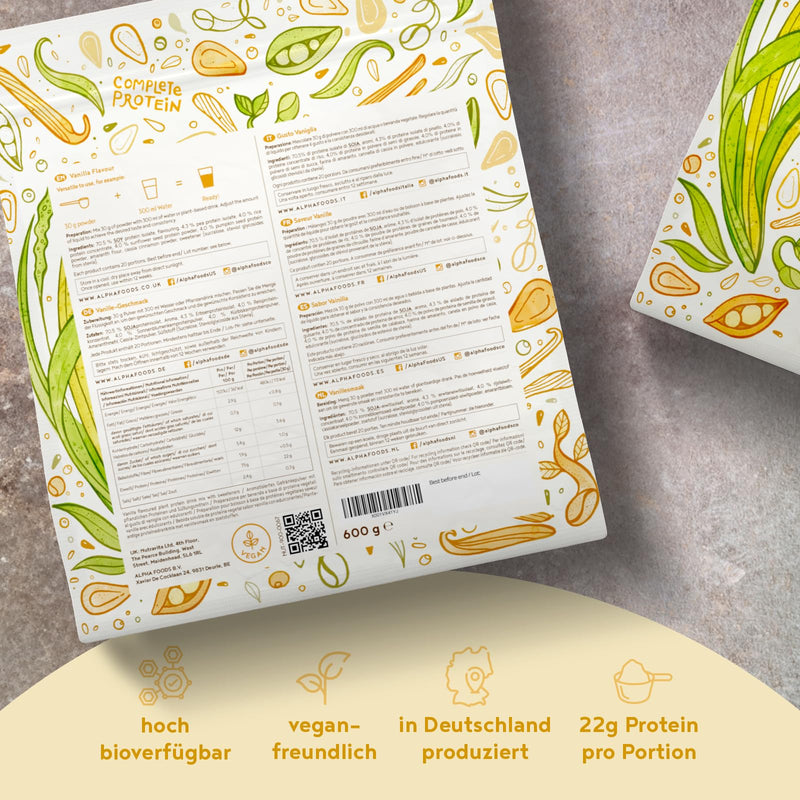 [Australia] - Vegan protein powder | vanilla | 600g protein powder | Premium quality protein | Made in Germany | Alpha Foods Vanilla 600g 