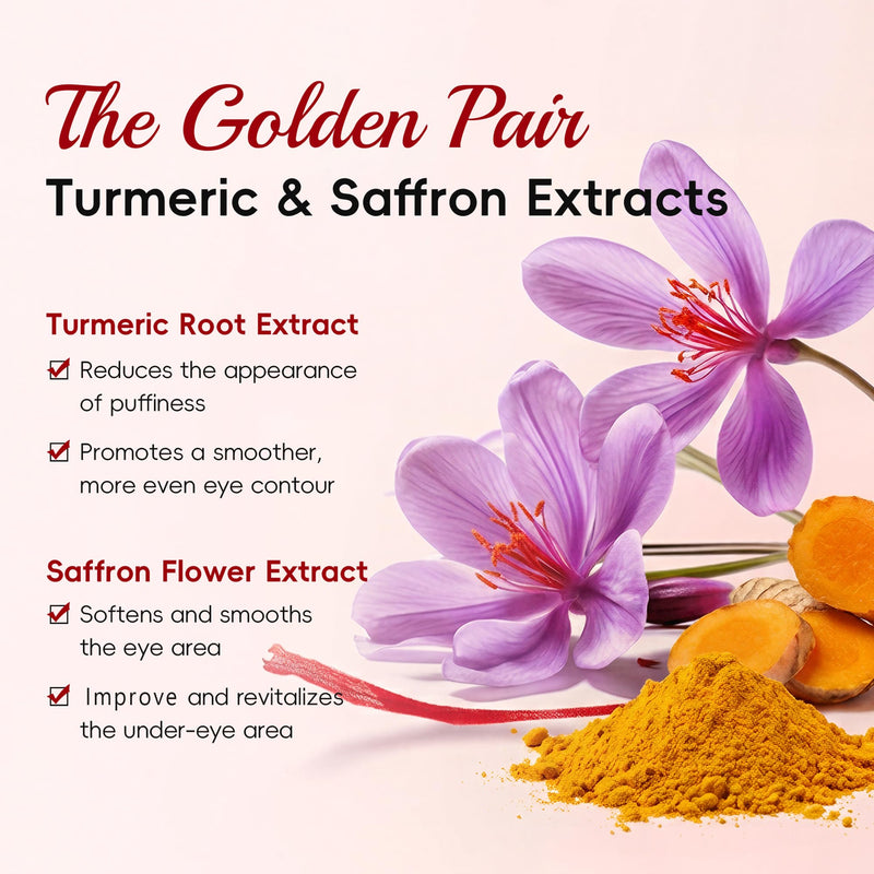 Turmeric Saffron Eye Repair Cream | Under Eye Cream For Puffiness and Bags Under Eyes, Saffron Flower and Turmeric Extract, Vitamin C| Smooth Skin, Long-Lasting Hydration