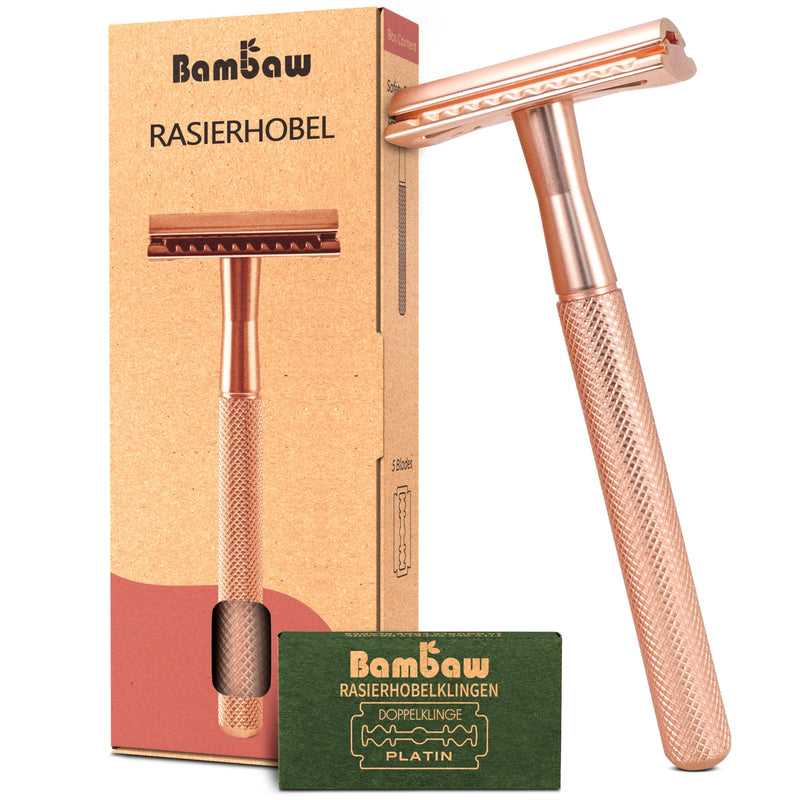 [Australia] - Bambaw safety razor for men and women with 5 razor blades | Metal razor women | Women's Safety Razor Metal | Wet razor women | Eco razor metal | Zero waste safety razor women rose gold 