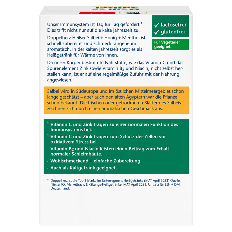 [Australia] - Doppelherz Hot Sage with Honey and Menthol - Vitamin C and Zinc to Support the Normal Function of the Immune System - Hot & Cold - 10 Bags Hot Sage + Honey + Menthol 10 Pieces (Pack of 1) 