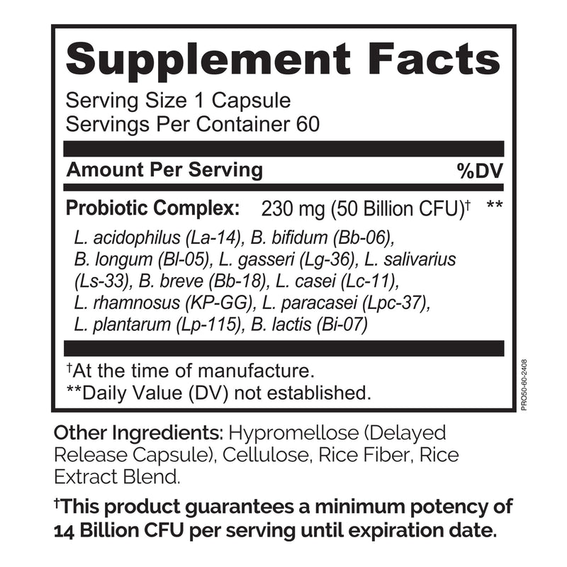 NATURELO Probiotics for Digestive Health, 50 Billion CFU 60 Capsules 2 Pack | 11 Strains, Daily Use Supplement, Delayed Release, No-Fridge, Boosts Immune System, Probiotics for Women & Men Unflavored 60 Count (Pack of 2)