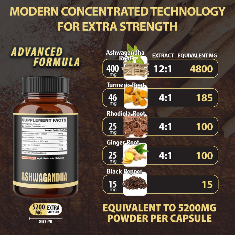 [Australia] - 5in1 Premium Ashwagandha Capsules - Added Turmeric, Rhodiola Rosea, Ginger, Black Pepper - Strength, Spirit & Immune Support - 180 Caps for 6 Months 180 Count (Pack of 1) 