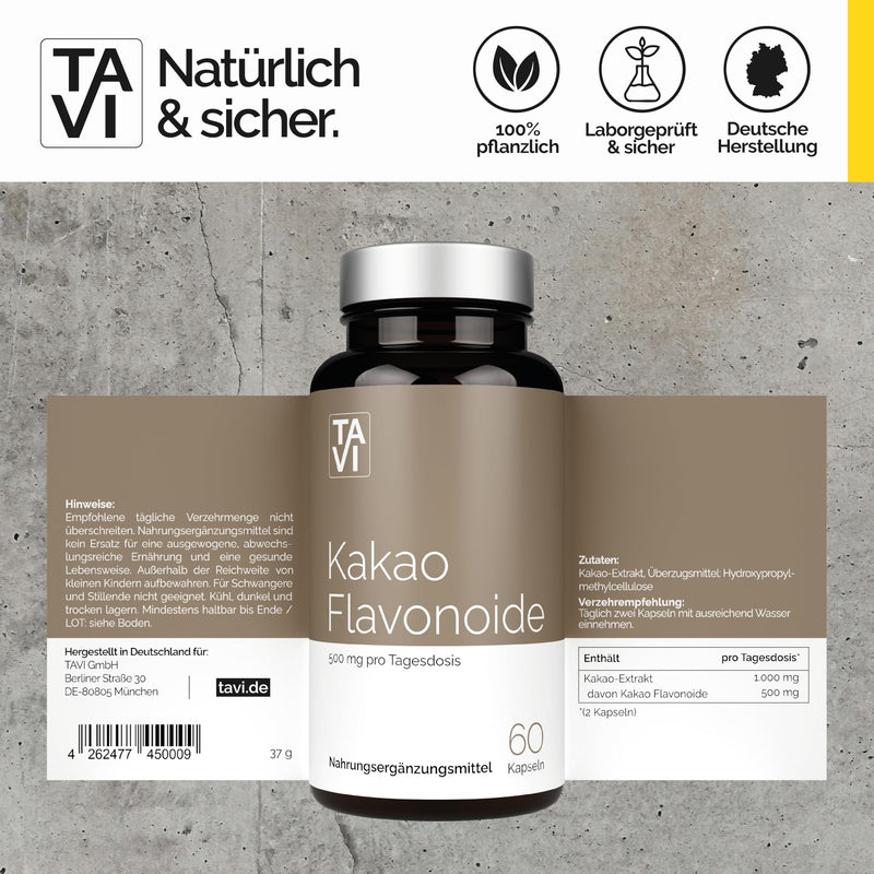 [Australia] - Cocoa flavonoids I 60 capsules I high dosage I 500 mg per daily dose I with cocoa flavanols (catechins) I made in Germany & laboratory tested 