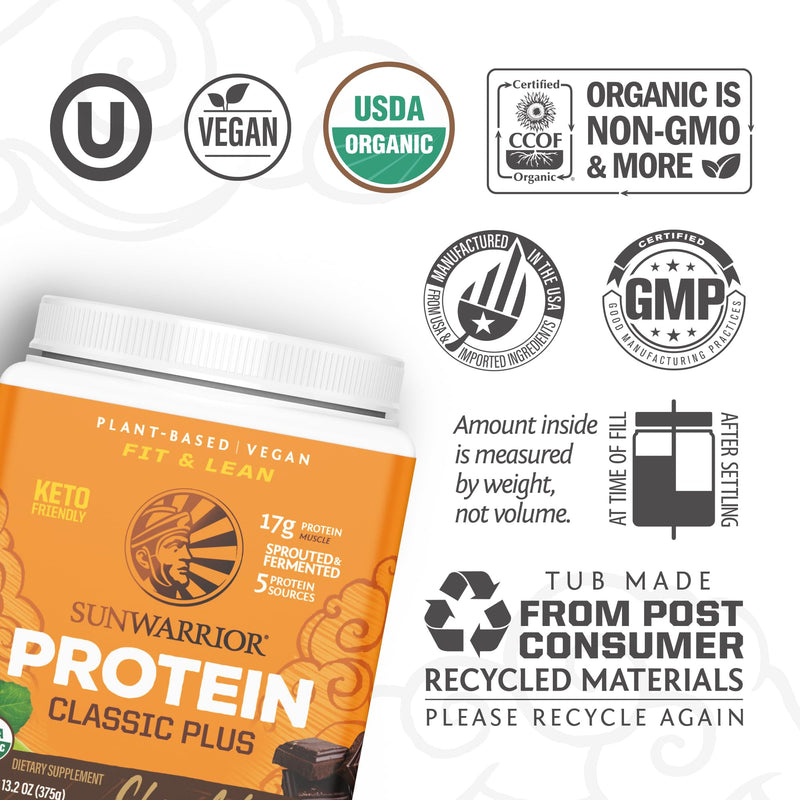 Sunwarrior Classic Plus Chocolate Protein Powder, 375 g 96918 375 g (Pack of 1)
