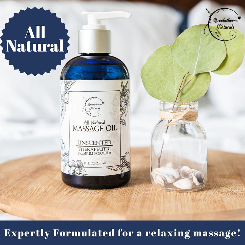 [Australia] - Unscented Massage Oil for Massage Therapy – 100% Natural Body Massage Oil with Sweet Almond, Grapeseed & Jojoba Oil for Premium Glide – Pure Carrier Oil Blend for Aromatherapy – Brookethorne Naturals 8.5 Fl Oz (Pack of 1) 
