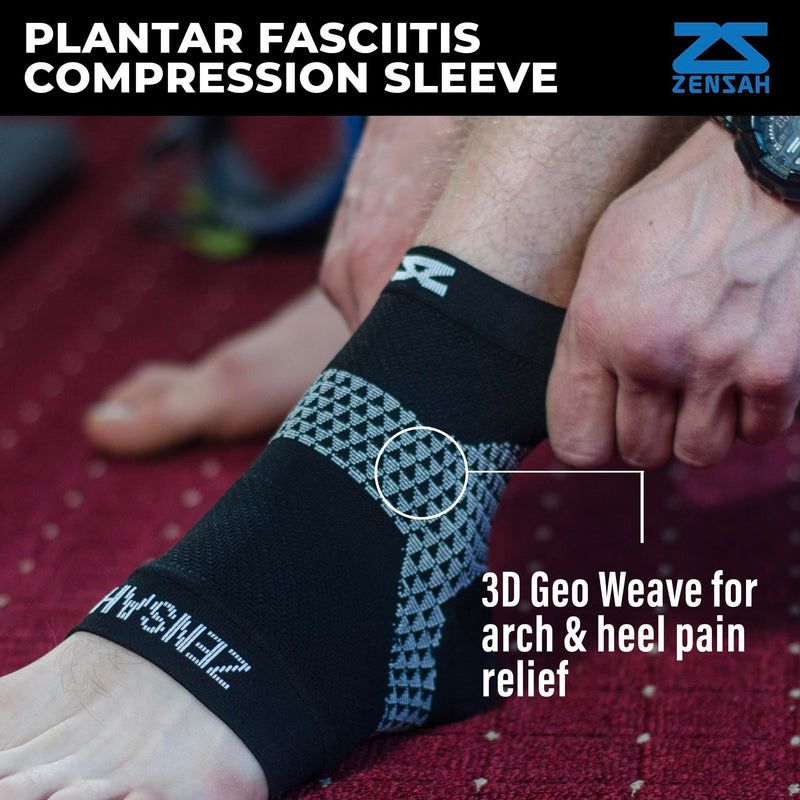 [Australia] - Zensah Plantar Fasciitis Sleeve - Relieve Heel Pain, Arch Support, Reduce Swelling - Compression Foot Sleeve, PF Sock Small 1 Pair - Black 
