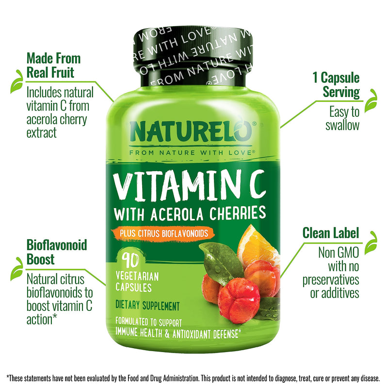 NATURELO Vitamin C Capsules, 90 Count Vitamin B Complex 120 Count Bundle