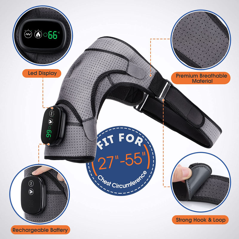 [Australia] - EDIFOLLY Heated Shoulder Support with Vibration, Heating Electric Shoulder Support with Massage, Wireless Vibration Shoulder Pad for Men and Women, Fits Left or Right Shoulder Gray + Black 