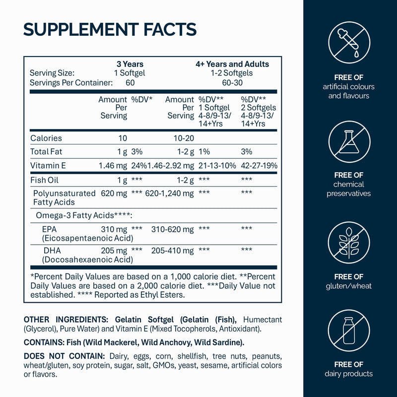 NFO Omega 3 Forte – 60 Capsules | High Strength Norwegian Fish Oil | EPA DHA with Vitamin E | Ethyl Ester Form | Fish Gelatine Capsule