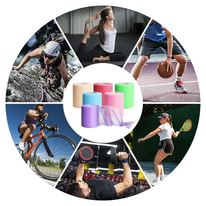 [Australia] - Prewrap Athletic Tape,6 Roll Pre wrap Headbands for Hair Soccer,Foam Underwrap Sports Wrap for Ankles Wrists Hands Knees Elbows 2.75 Inches X 12 Yards Mixed 