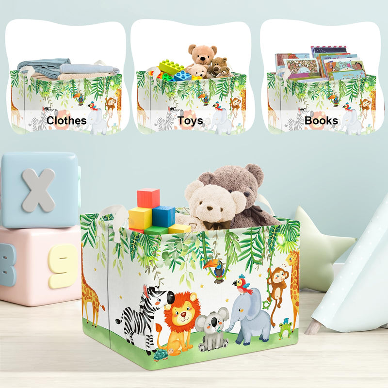 [Australia] - Clastyle Friendly Animals Party Nursery Storage Bins for Toys Books Rectangle Elephant Koala Monkey Safari Storage Basket Kids Collapsible Baby Gift Baskets for Bedroom, 15.7*11.8*11.8 in 40*30*30 cm 