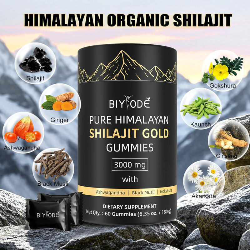 [Australia] - Shilajit Gummies: Pure Shilajit Himalayan Rich in Ashwagandha Gaulshura Fulvic Acid 85 Micronutrients Suitable for Men and Women No Added Sugar 1 Count (Pack of 60) 