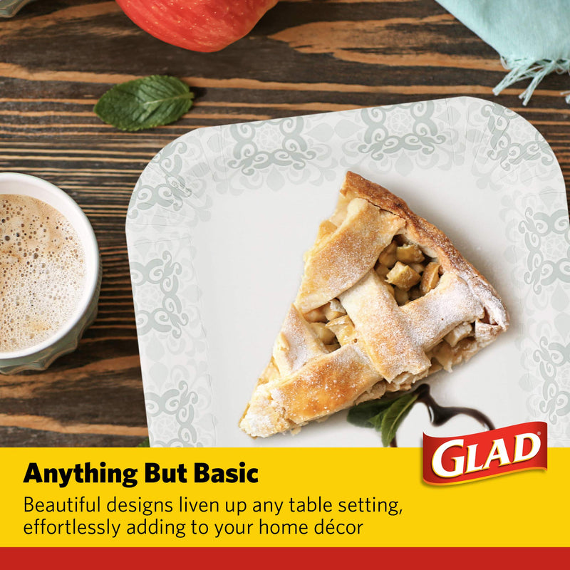 [Australia] - Glad Square Disposable Paper Plates with Gray Victorian Print|Soak /Cut-Proof, Microwaveable Heavy Duty, Disposable , 7 Inches, 50 Count|Square Party plates Bulk 7 Inch - 50 Count 