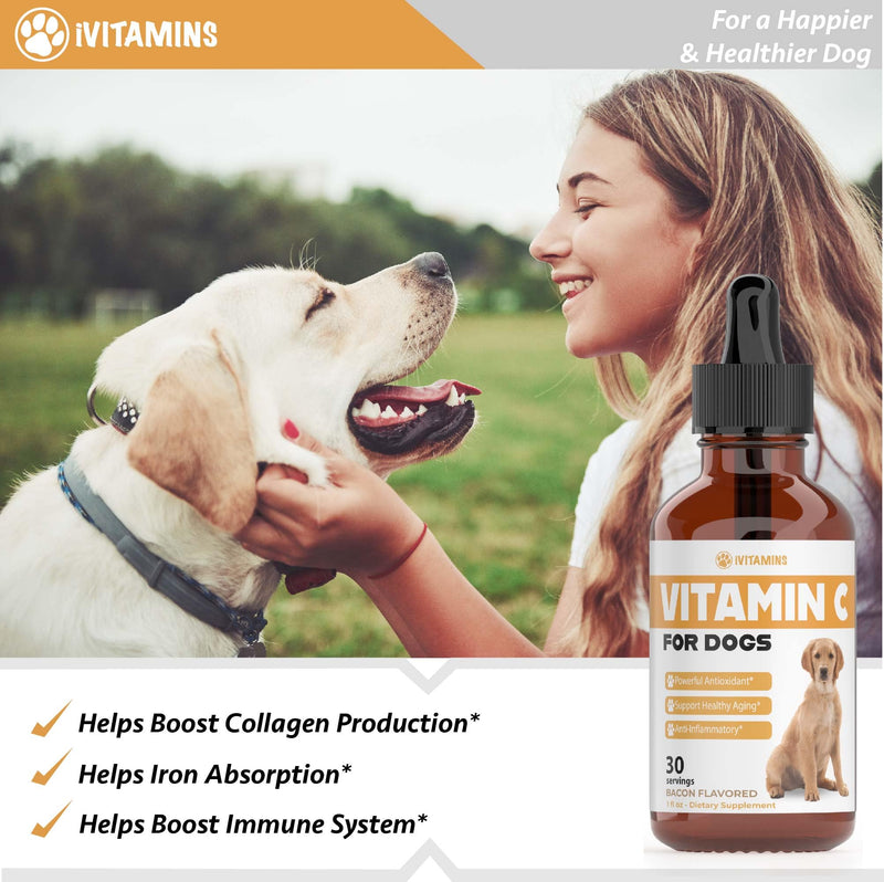 Vitamin C for Dogs | Helps with Improving Immune Health | Vitamin C for Dogs Liquid | Dog Immune Support | Dog Immune and Allergy Supplement | Dog Immune Booster | 1 oz Bacon Flavor - PawsPlanet Australia