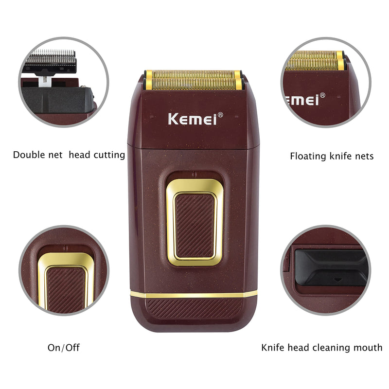 [Australia] - KEMEI Foil Shaver Double Electric Shaver for Men Electric Razors Head Shavers for Bald Men Barber Supplies Hair & Beard Trimmer Cordless Rechargeable Brown 