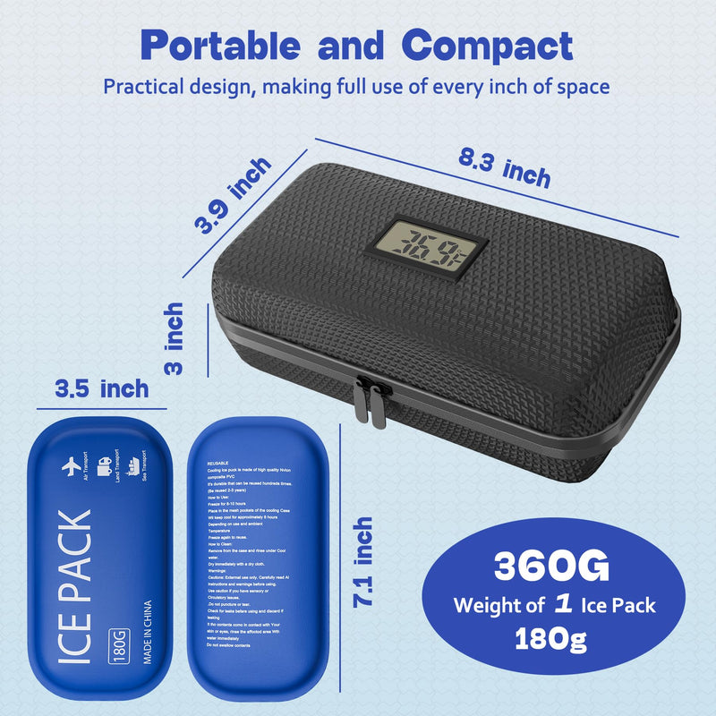[Australia] - Insulin Cooler Travel Case TSA Approved Diabetic Medicine Cooling Bag with Digital Temperature Display, 2 Ice Pack Blue 