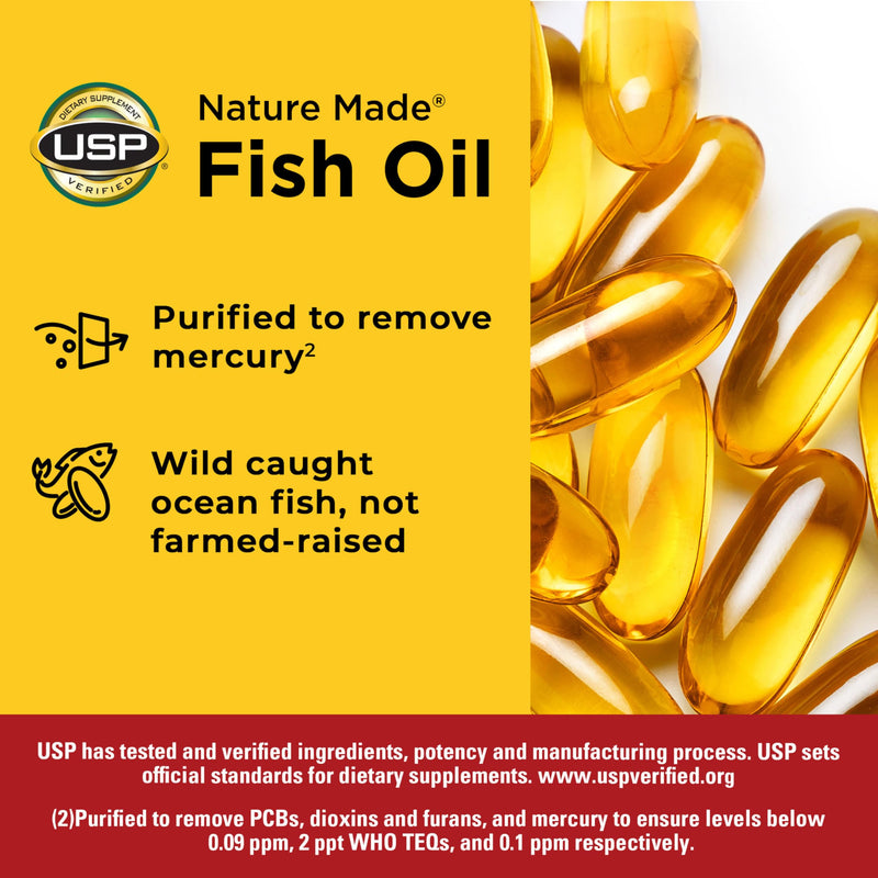 Nature Made Fish Oil Omega 3 Supplements, 1200 mg Softgels, 150 Softgels | Omega 3 Fish Oil for Healthy Heart Support, Gluten Free, Dairy Free, 75 Day Supply