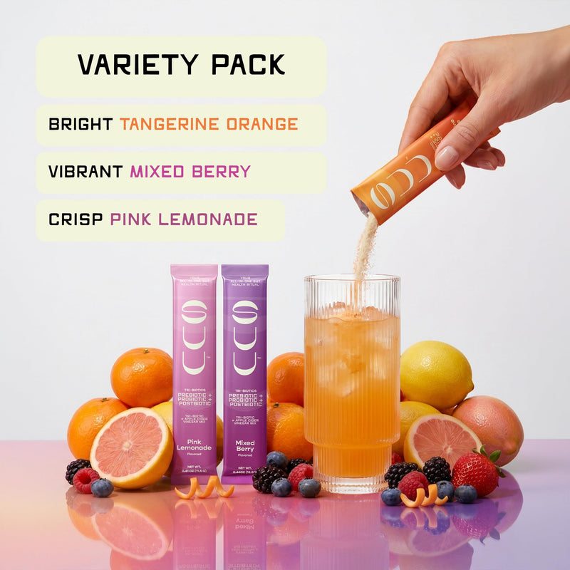 SUU Tribiotics - Prebiotic & Probiotic Drink Mix Packets for Gut Health & Digestive Health | Cutting Mix, Daily Probiotic & GLP1 and Immunity Supplement | 9 Pack Variety Variety Pack