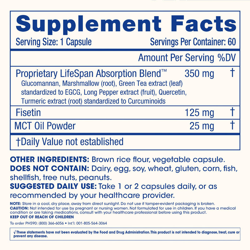 [Australia] - ProHealth Fisetin Supplements-15X Better Absorption from Polyphenol Blend + MCT Oil. 3rd Party Tested Pure. USA Manufactured. Powerful Antioxidant + Senolytic. Fisetin Supplement 125mg X 60 Servings 60 Count (Pack of 1) 