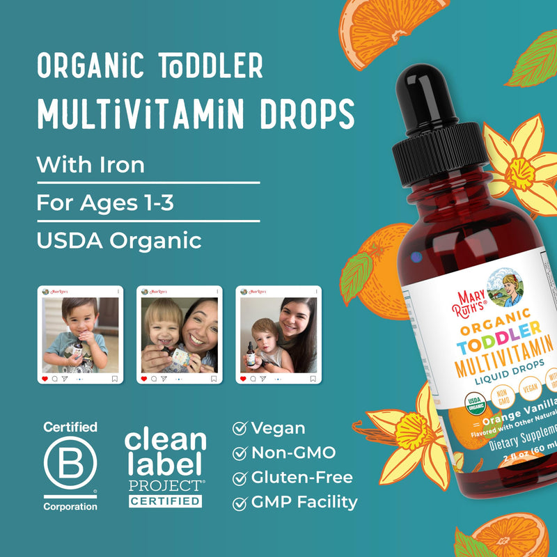 MARYRUTH'S Organic Toddler Multivitamin Drops with Iron,Vegan,30 Servings | Vegan, 30 Servings Toddler Multi + Iron