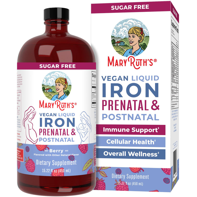 [Australia] - MaryRuth Organics | Liquid Iron Supplement Prenatal & Postnatal for Pregnant & Lactating | Iron Deficiency | Immune Support | Sugar/Gluten Free | Vegan | Non-GMO | 15.22 Fl Oz Vegan Natural Berry 15.22 Fl Oz (Pack of 1) 