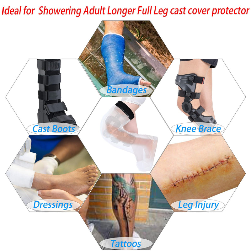 Adult Leg Cast Covers for Shower Extra Long, Water Tight Seal Adult Leg Cast Shower Protector, Waterproof Full Leg Cast Shower Bag for Leg Cast, Knee Replacement Post Surgery, Knee immobilizer, Leg Support and Wound Resuable Extral Long size BL1190-L