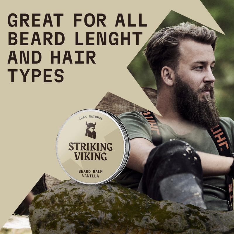 [Australia] - Striking Viking fragrance-free beard balm from Viking - styles, strengthens and softens beards and mustaches - 100% natural beard care with organic shea butter, tea tree, argan and jojoba oil (vanilla) vanilla 