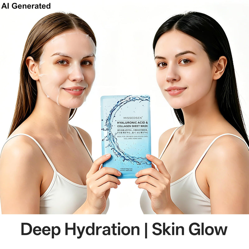 Collagen Face Mask 25PCS | With Hyaluronic Acid & Vitamin E, for dry/sensitive skin, Cruelty-free 1 Ounce (Pack of 25)